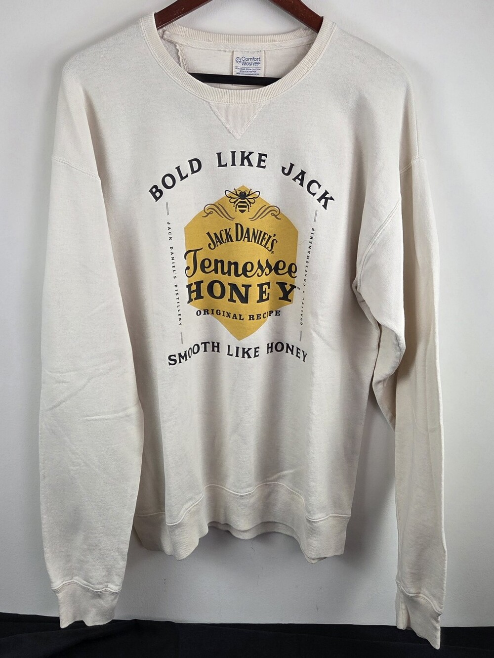 Jack Daniels Tennessee Honey Sweatshirt Mens Medium White Pullover Graphic Print